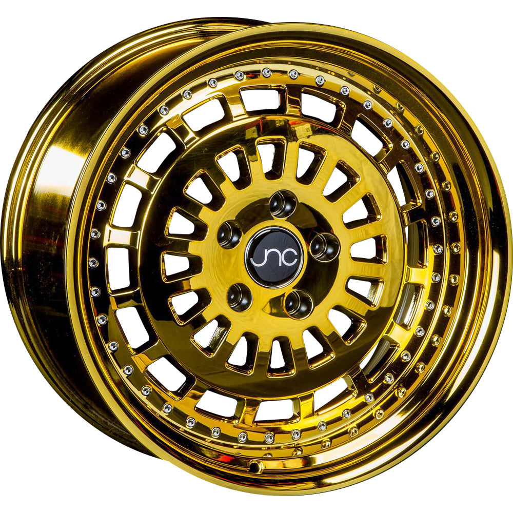JNC JNC046 16x8 +20mm Platinum Gold with Chrome Rivets