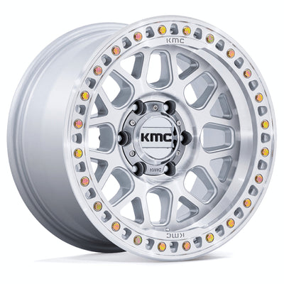 KMC KM549 GRS 17x9 0mm Gloss Silver with Machined Spokes and a Simulated Beadlock