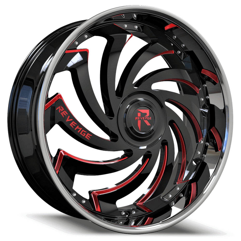 Revenge Luxury RL-108 Black Red Milled Wheel