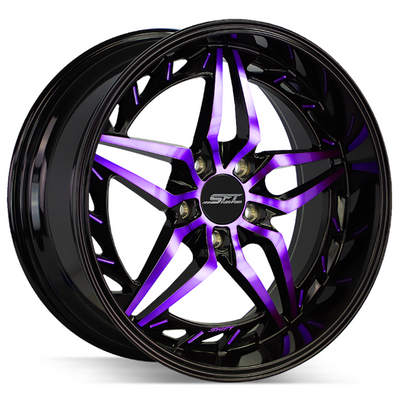 Shift Injector 18x8.5 +30mm Gloss Black with Purple Machined Spokes
