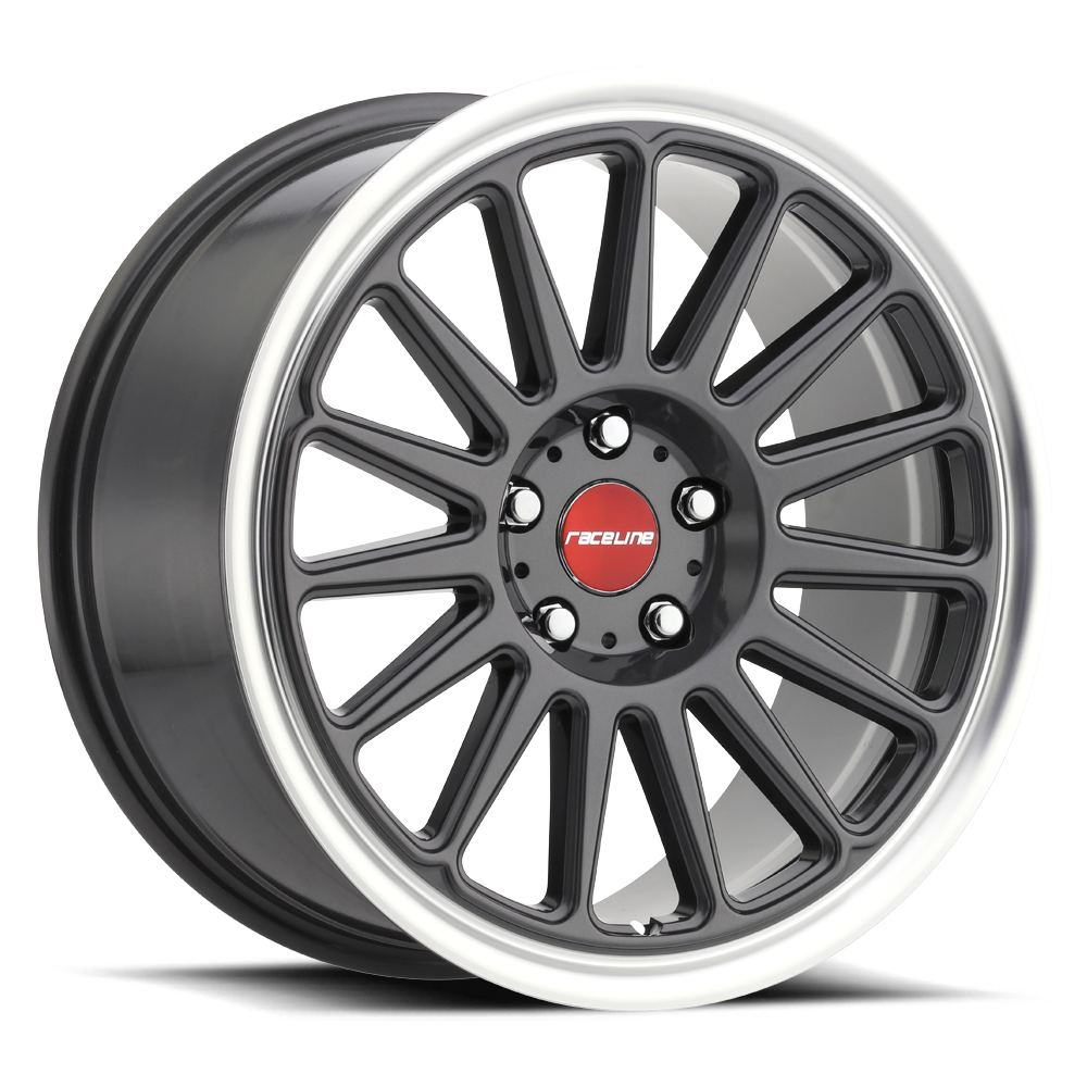 Raceline Grip 315G 17x8 +40 Gloss Gunmetal Gray with a Machined Lip