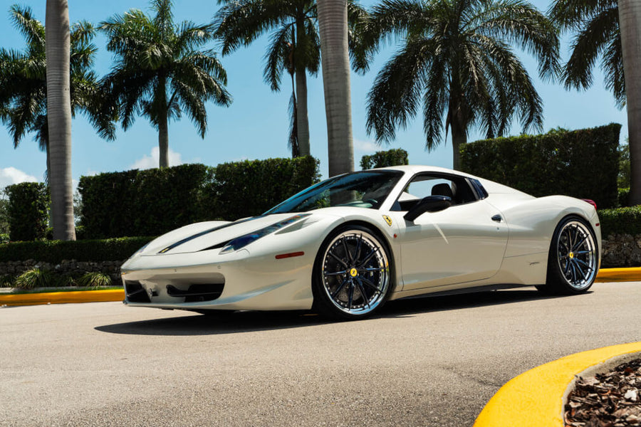 HRE S104SC forged wheel on Ferrari 458 Spider Bianco Fuji