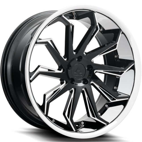 Azad AZ1101 Gloss Black with Machined Spoke Faces and a Stainless Steel Lip