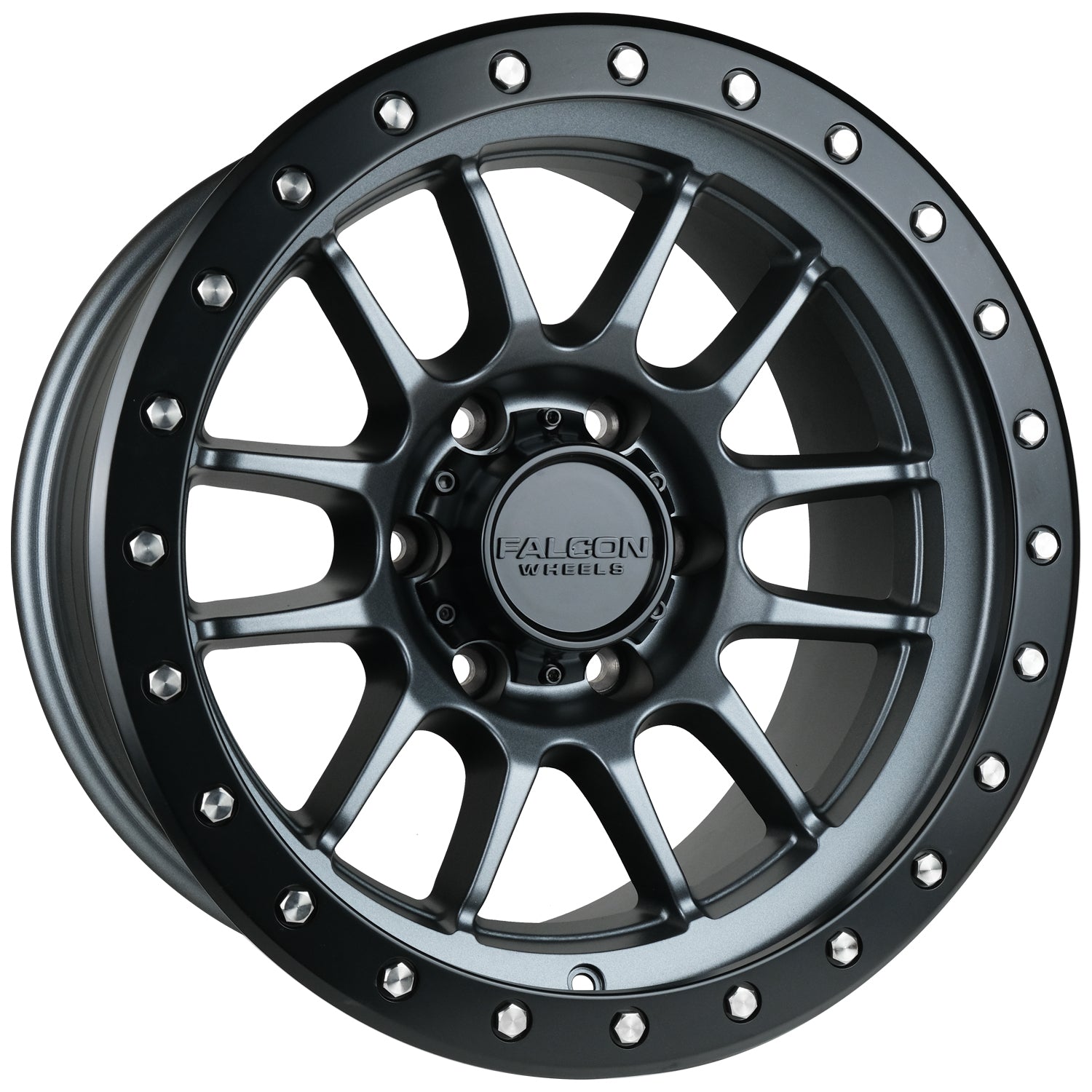 Falcon Off-Road T7 Matte Gunmetal with a Matte Black Simulated Beadlock Ring Wheel