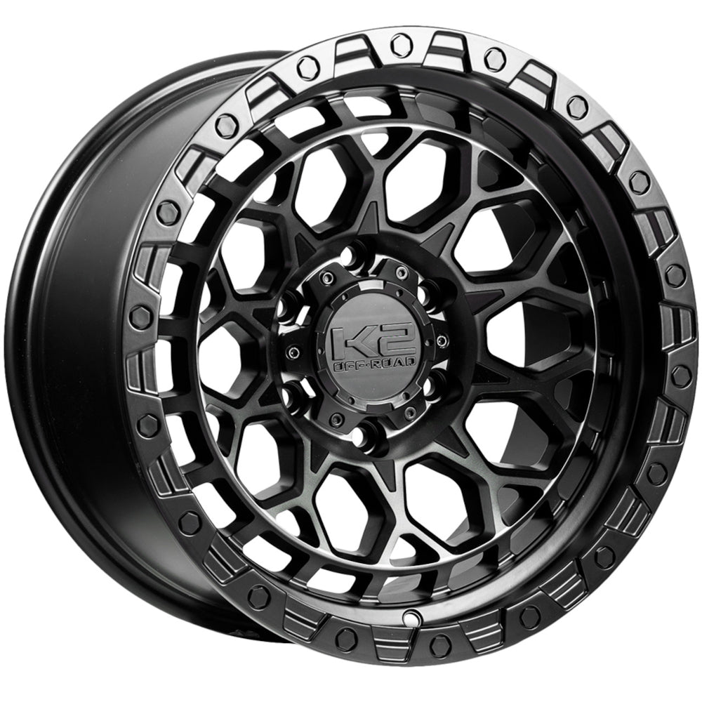 K2 Offroad Punisher Matte Black with Machined Spoke Faces and a Dark Tint Wheel