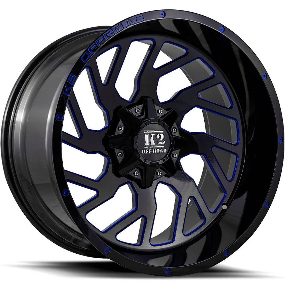 K2 Offroad Shockwave Gloss Black with Blue Milled Spoke Windows Wheel