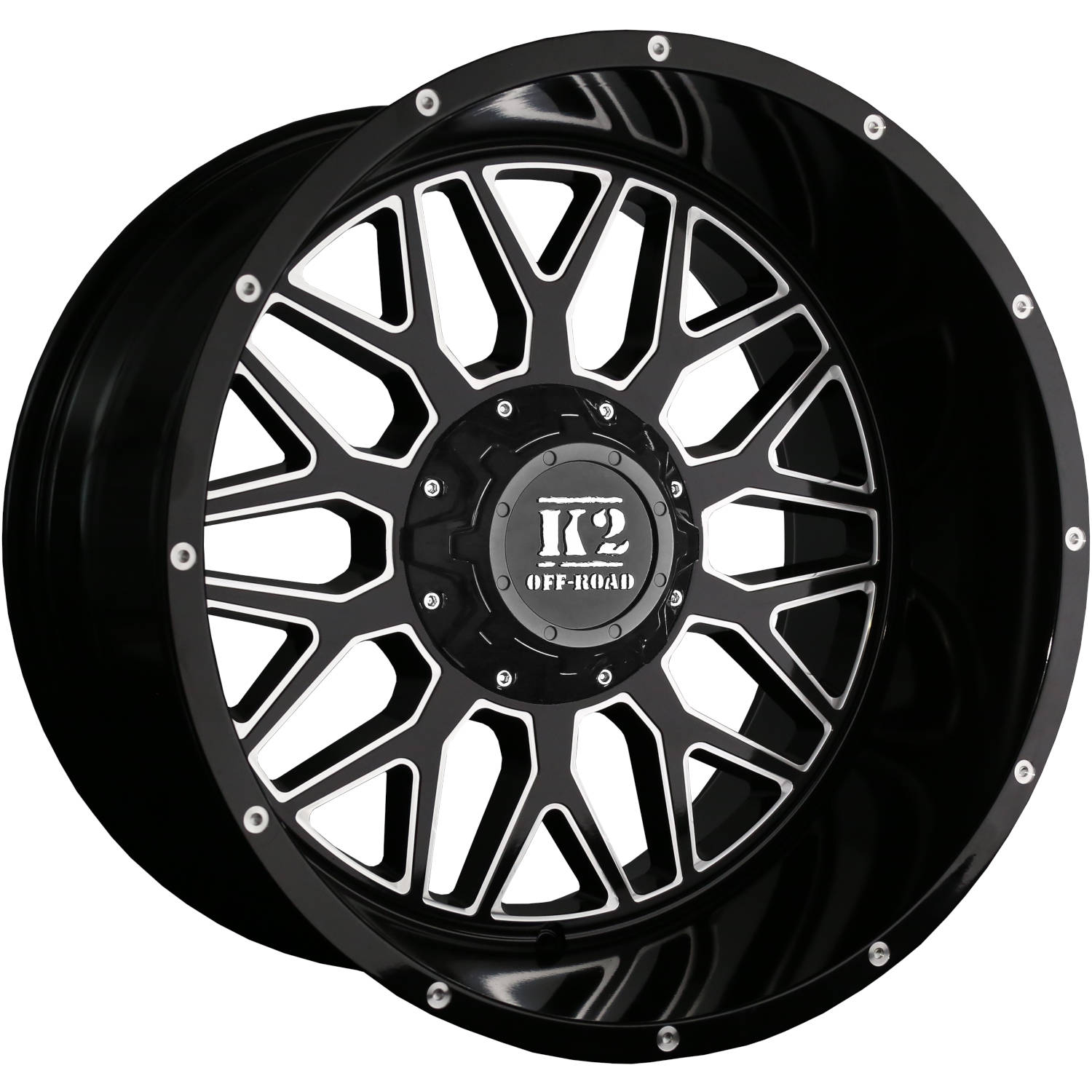 K2 Offroad Warrior Gloss Black with Milled Spoke Edges and Lip Accents
