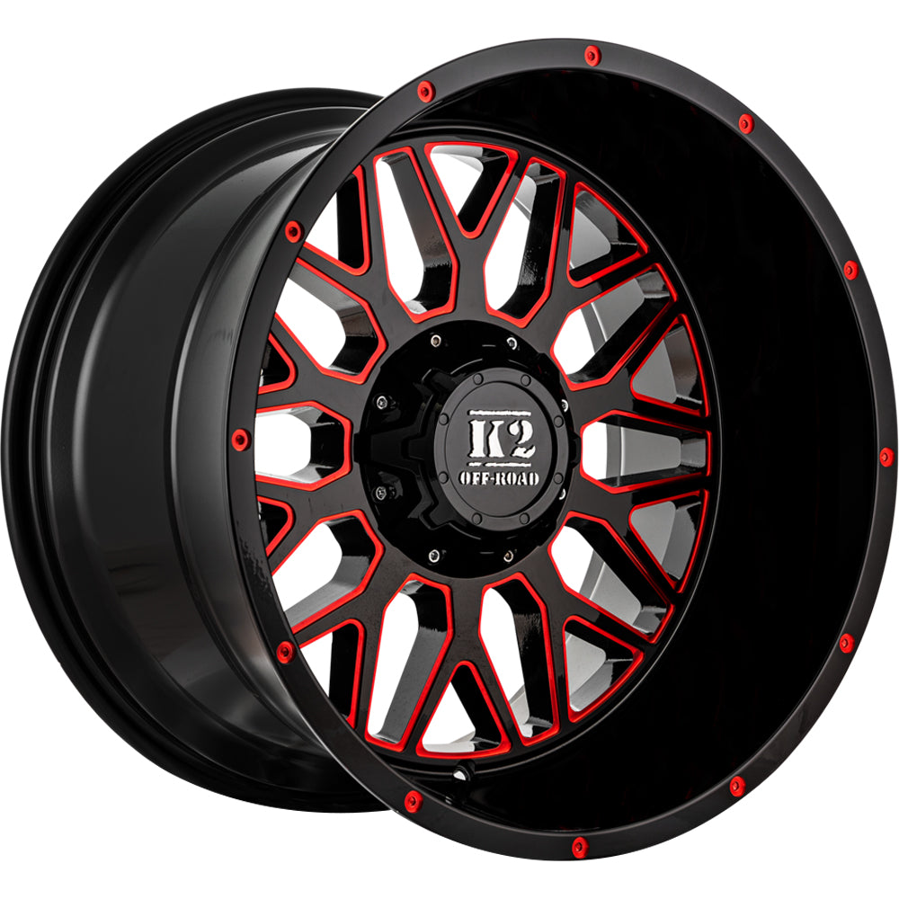 K2 Offroad Warrior Gloss Black with Red Milled Spoke Edges and Lip Accents Wheel