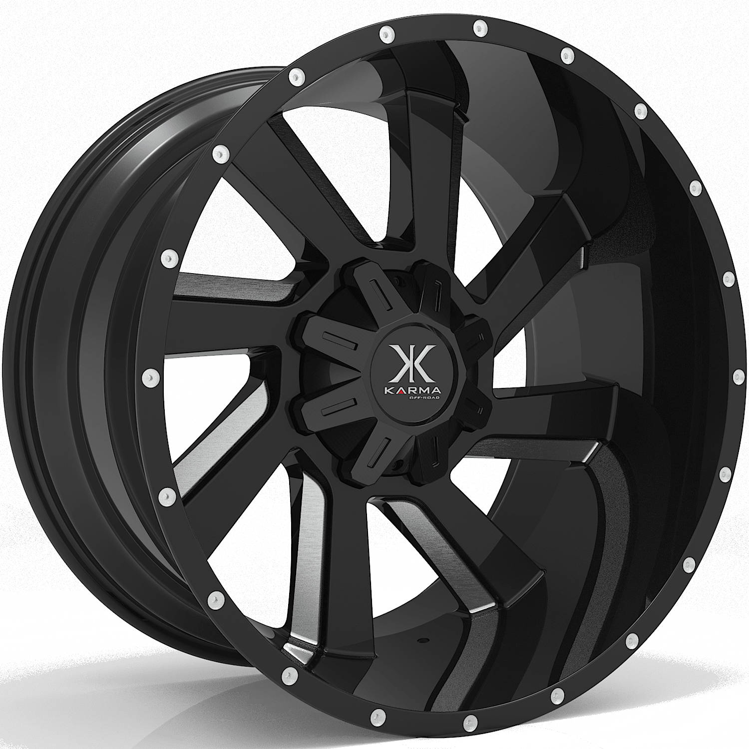 Karma Offroad K23 Gloss Black with Milled Spoke Accents Wheel