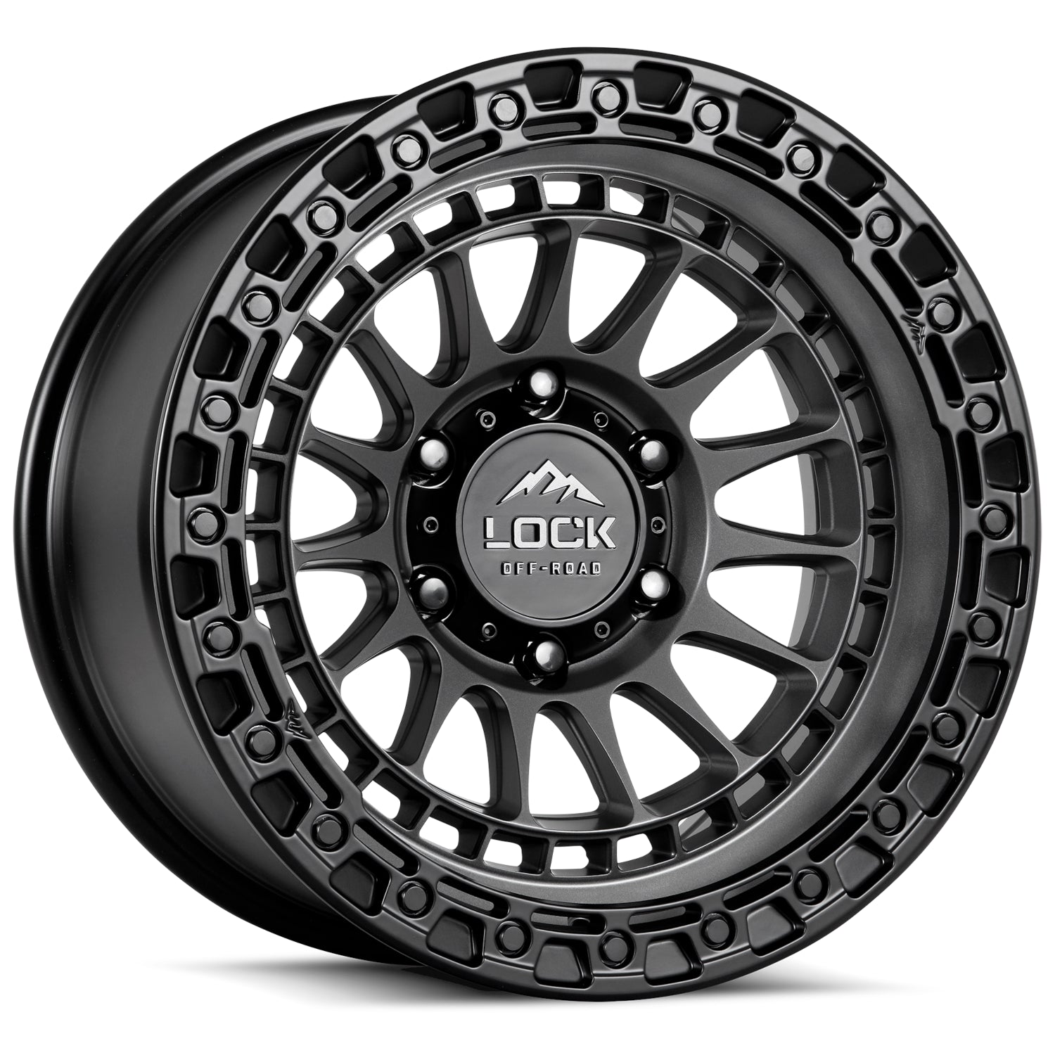 Lock Offroad Wheels Mojave Matte Gray with a Matte Black Lip Ring