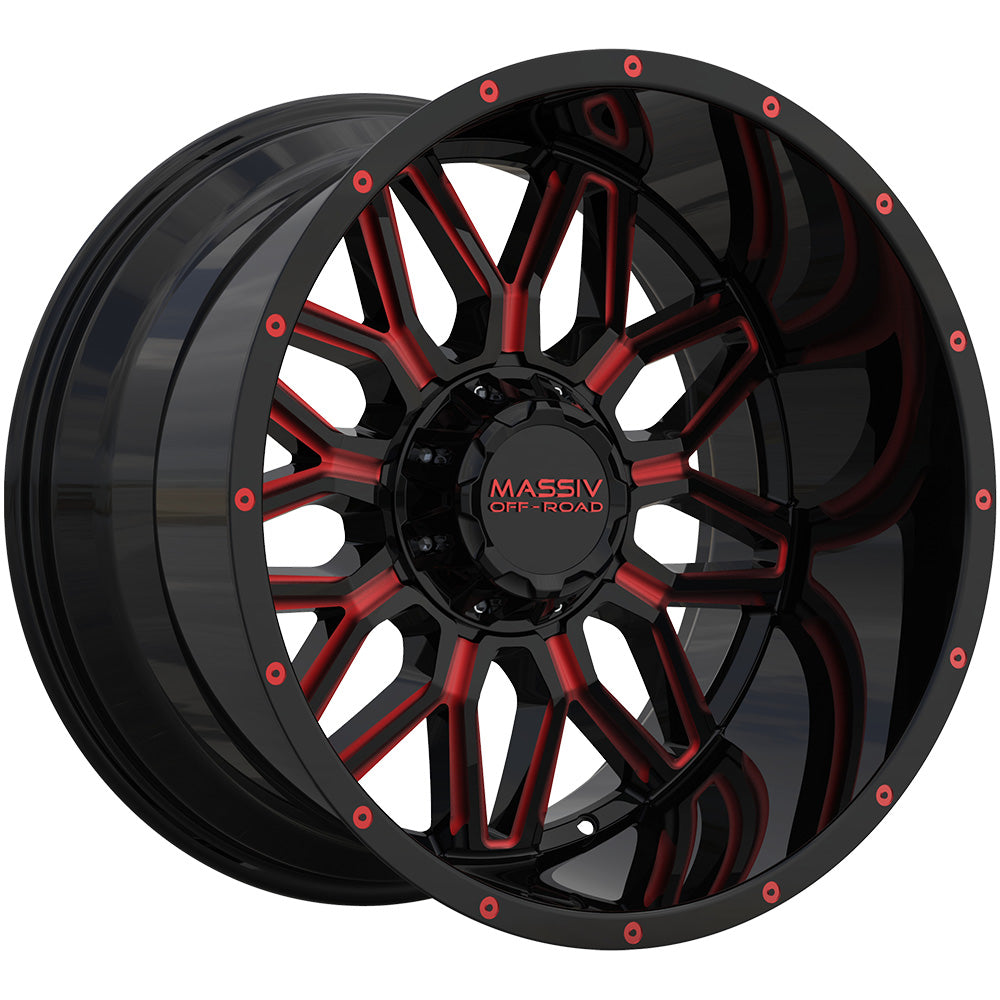 Massiv Offroad OR1 Gloss Black with Red Milled Spoke Edges Wheel