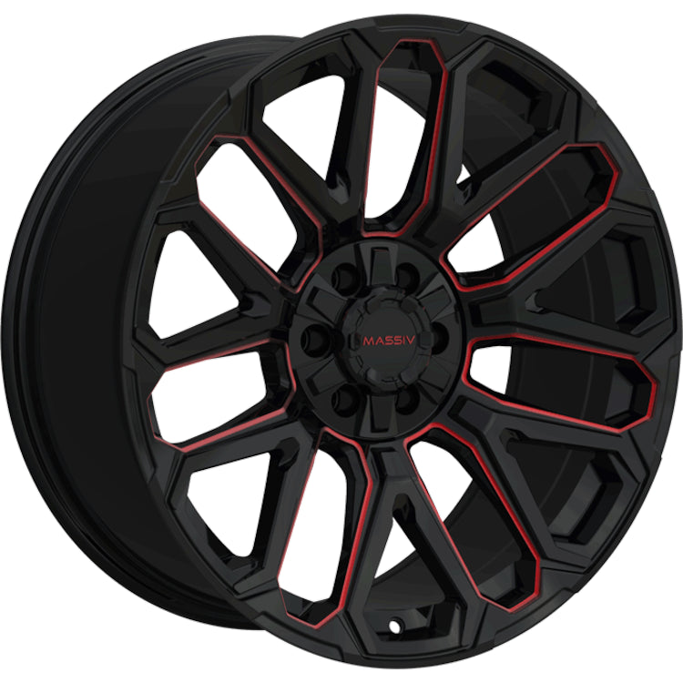Massiv Offroad OR5 Gloss Black with Red Milled Spoke Edges Wheel