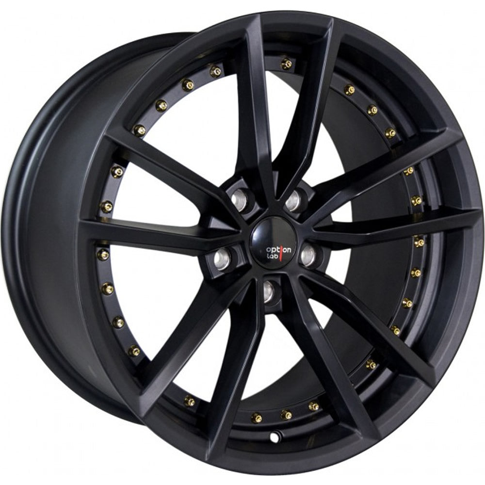 Option Lab S409 Matte Black with Gold Rivets Wheel