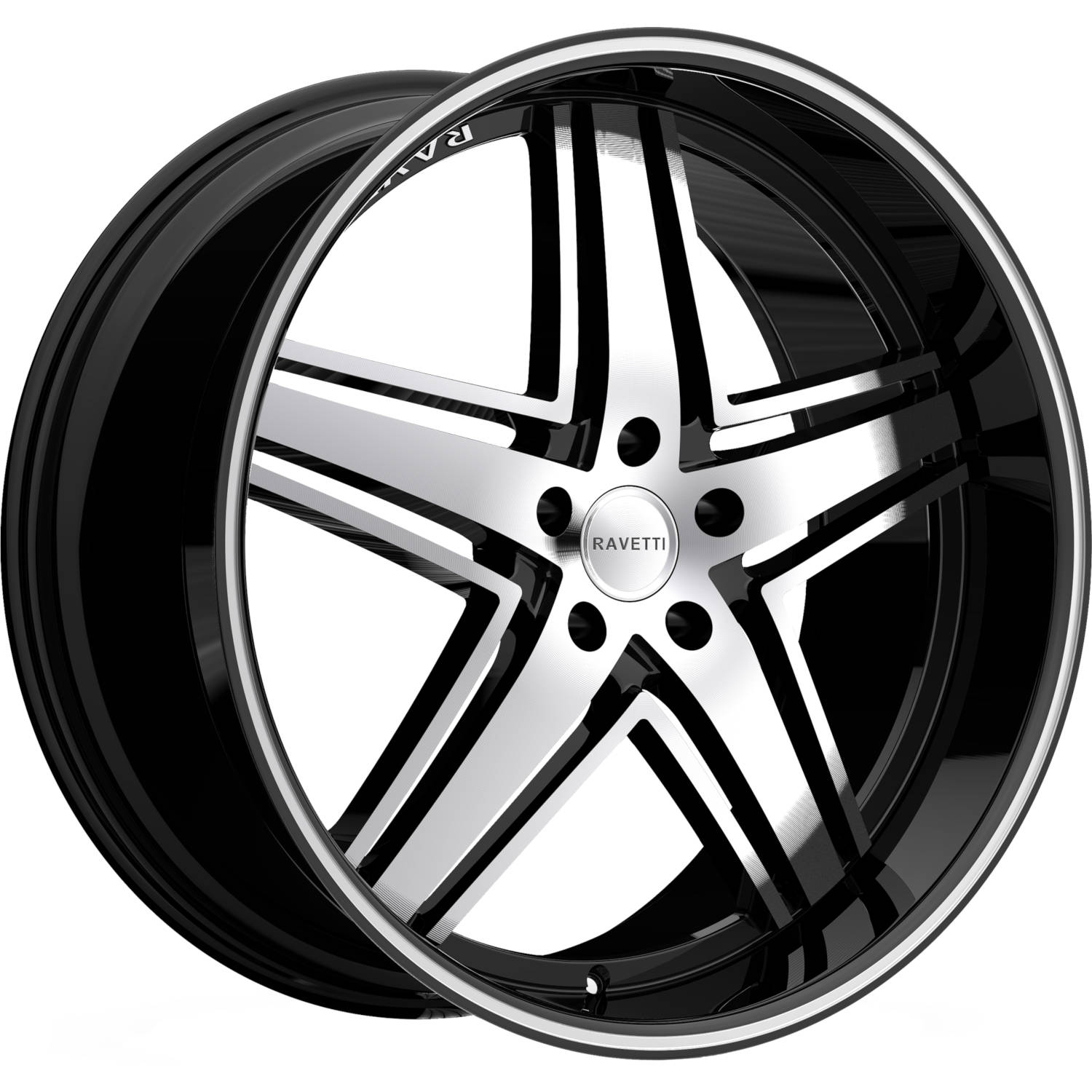 Ravetti M6 Gloss Black with Machined Spoke Faces and Pinstripe Wheel