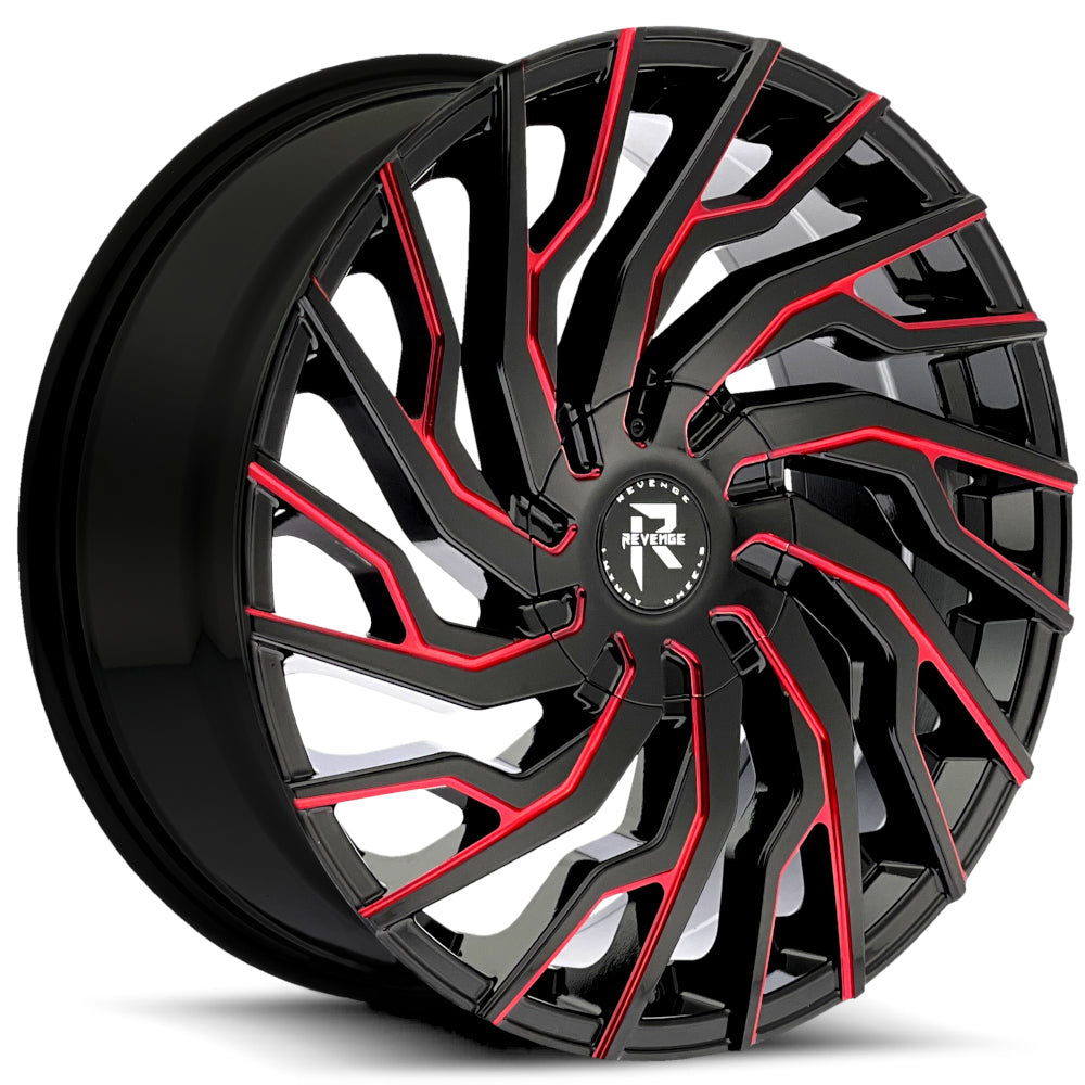 Revenge Luxury RL-101 Gloss Black with Red Milled Spoke Accents