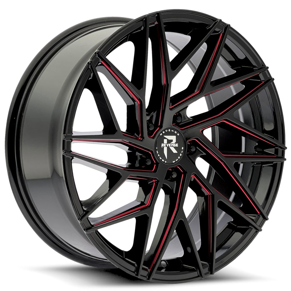 Revenge Luxury RL-102 Gloss Black with Red Milled Spoke Edges