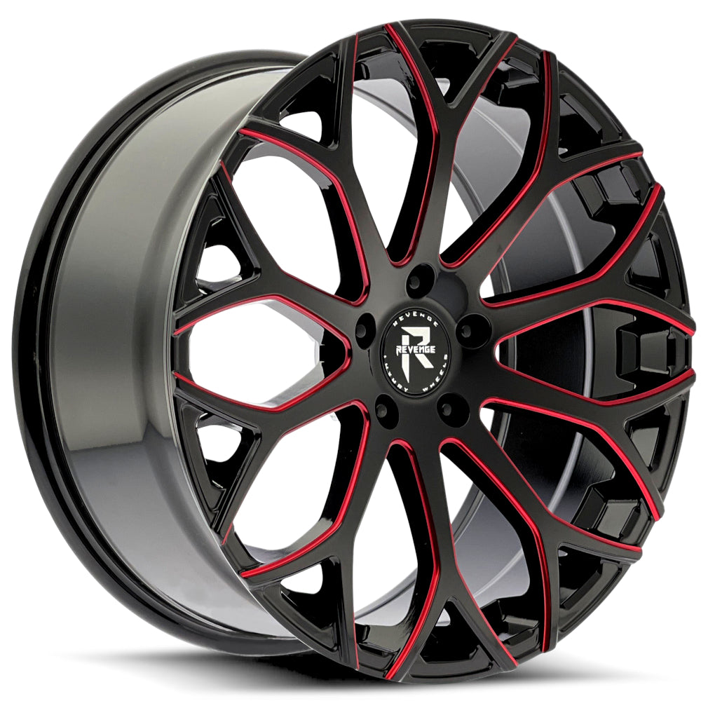 Revenge Luxury RL-105 Gloss Black with Red Milled Spoke Edges