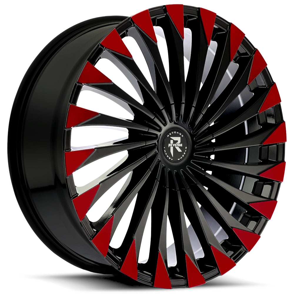 Revenge Luxury RL-106 Gloss Black with Red Machined Spoke Tips