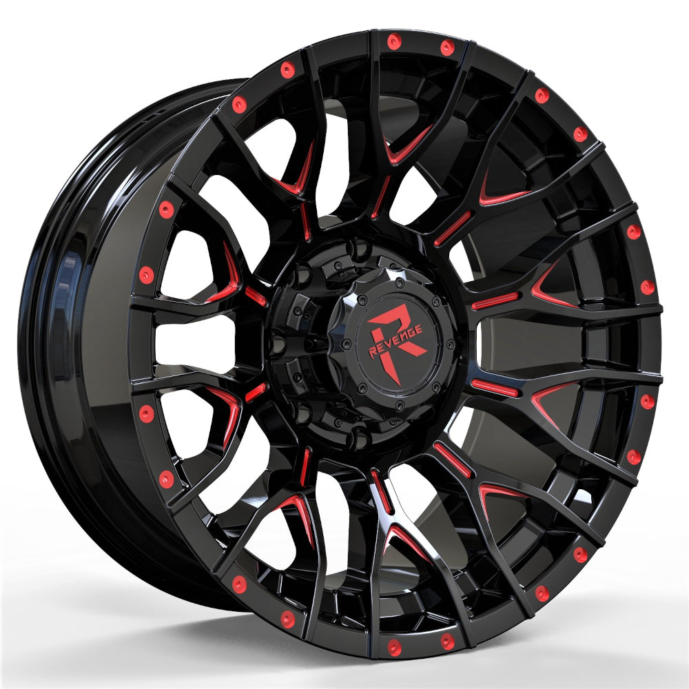 Revenge Offroad RV-201 Gloss Black with Red Milled Spoke Accents