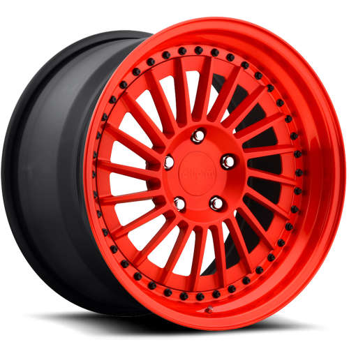 Rotiform Forged IND-T Polished Matte Red with a Gloss Candy Red Step Lip and Matte Black Barrel with Exposed Hardware