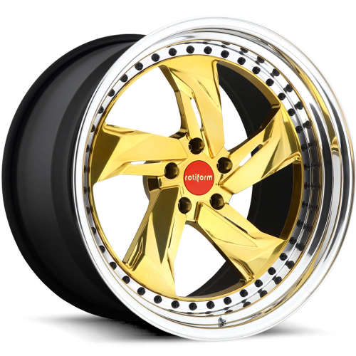 Rotiform Forged MUC Polished Gold with a Polished Step Lip and Matte Black Barrel with Exposed Hardware