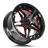 Shift Injector H37 20x10 Gloss Black Candy Red Milled custom-drilled aftermarket wheel