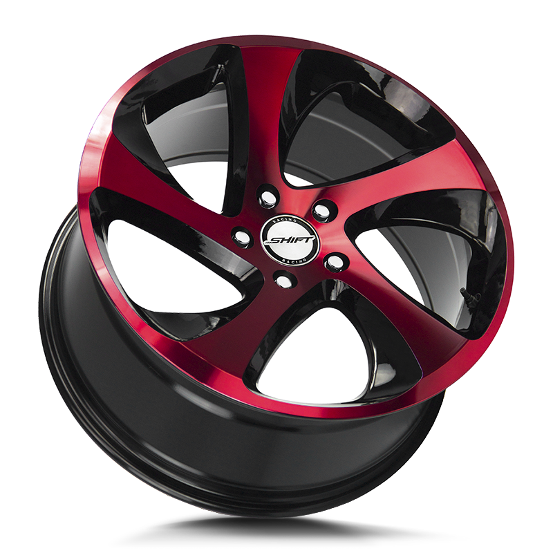 Shift Strut H22 18x8.5 35mm Gloss Black Candy Red Face – TFS Wheels