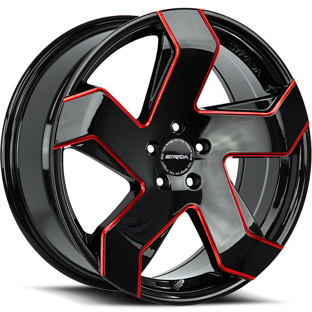 Strada Coltello Gloss Black with Red Milled Spoke Edges Wheel