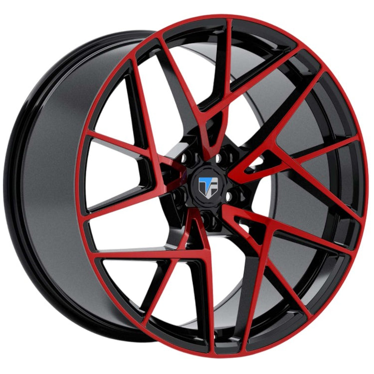 Truform TF-108 Gloss Black with Red Machined Spoke Faces Wheel