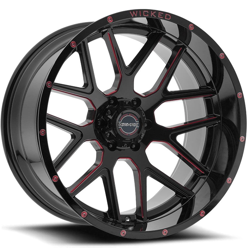 Wicked Offroad W903 Gloss Black with Red Spoke Edges Wheel