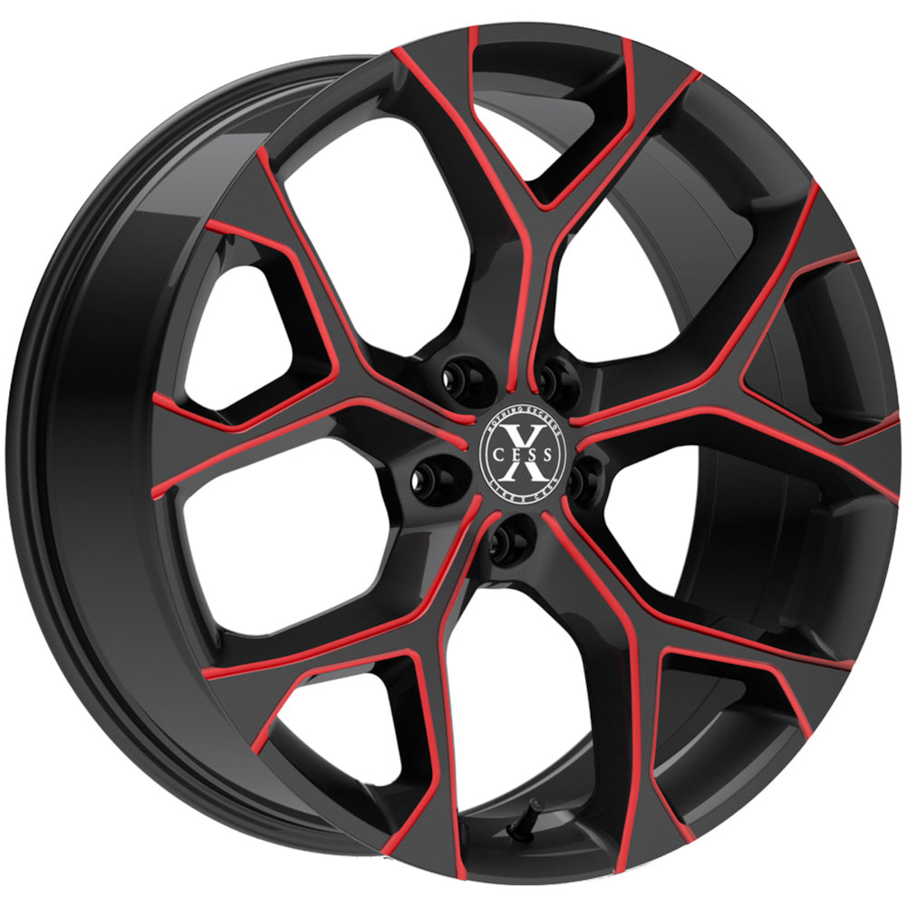 Xcess 5 Flake Gloss Black with Candy Red Milled Spoke Edges Wheel