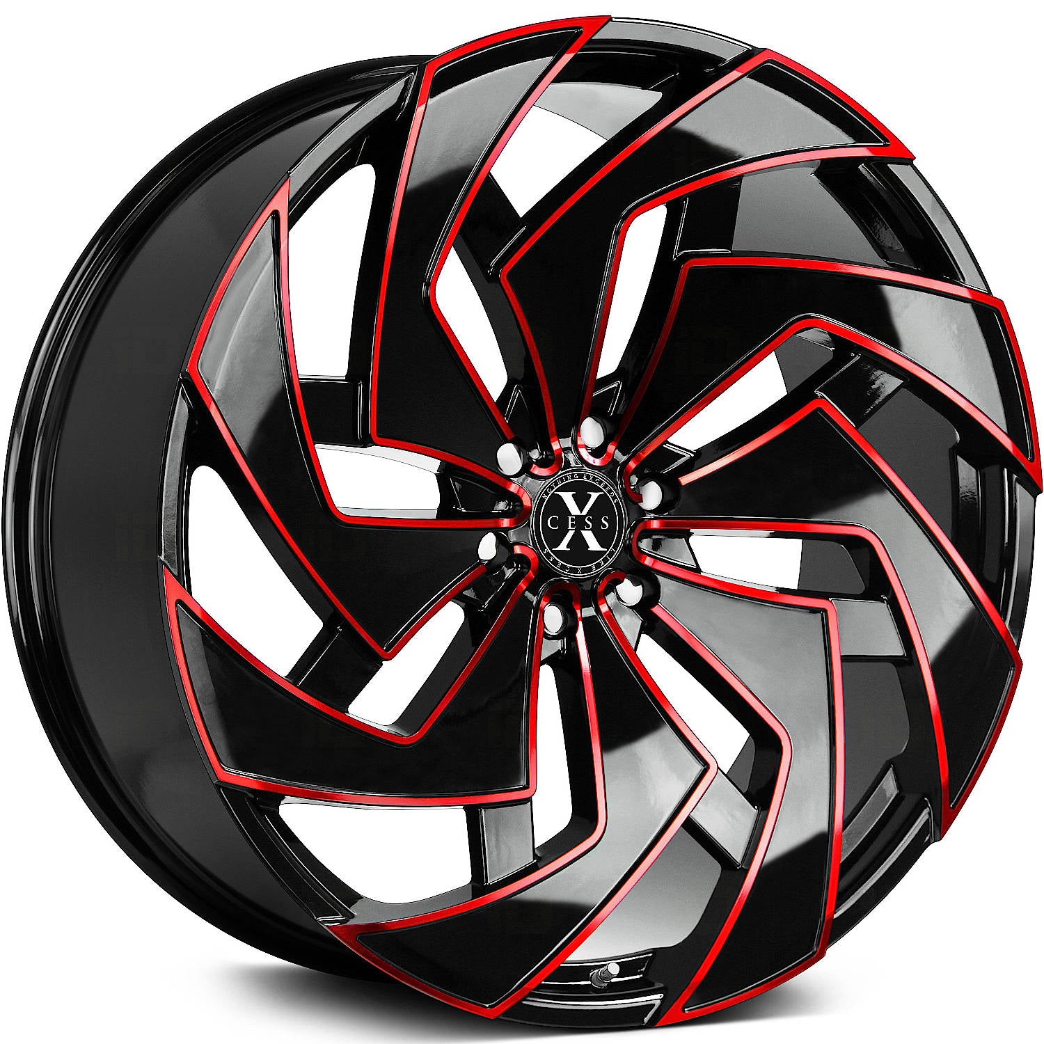 Xcess X04 Gloss Black with Red Milled Spoke Edges Wheel