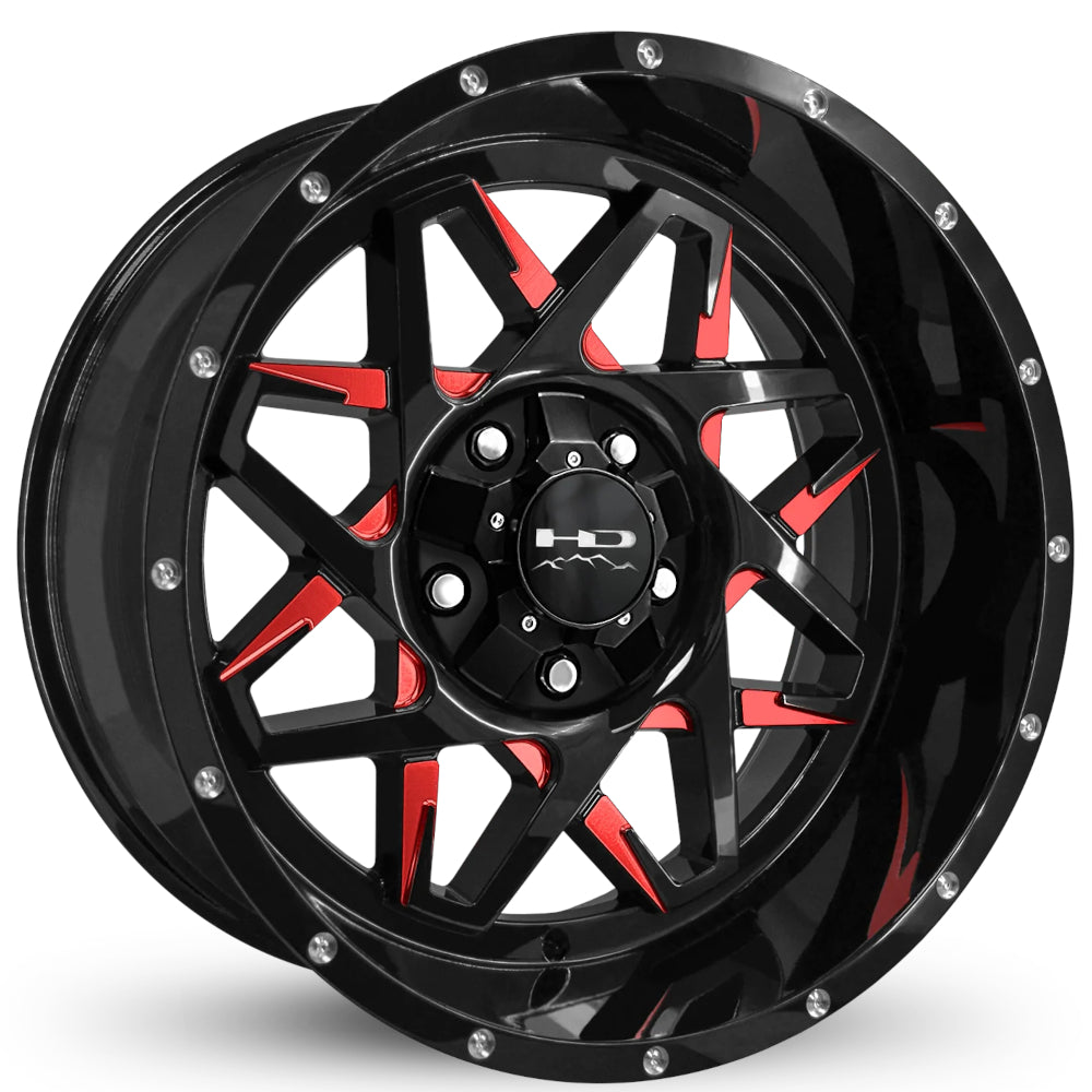 HD Offroad Caliber Black Red Milled Wheel
