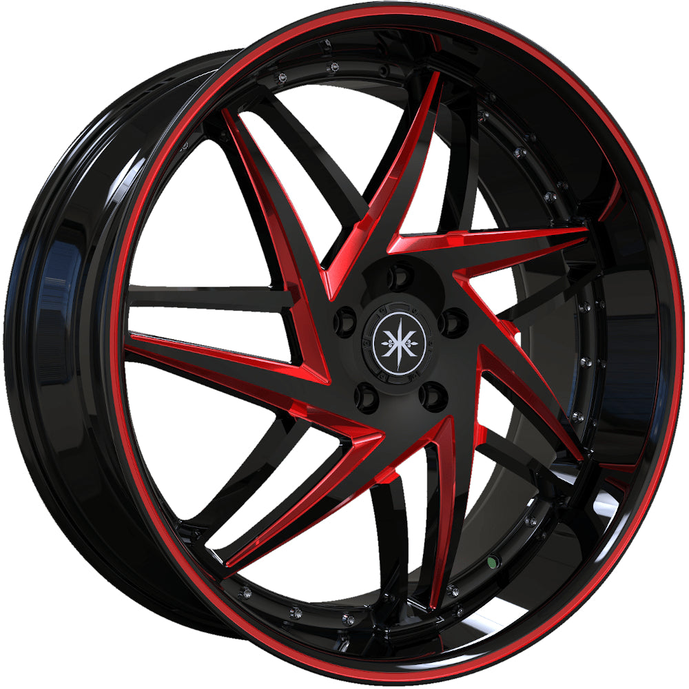 Karma Kustoms K14 Black Red Milled Wheel