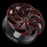 Xcess X04 22x9 +25 Gloss Black Red Milled Spoke Edges premium Euro wheel 5x120