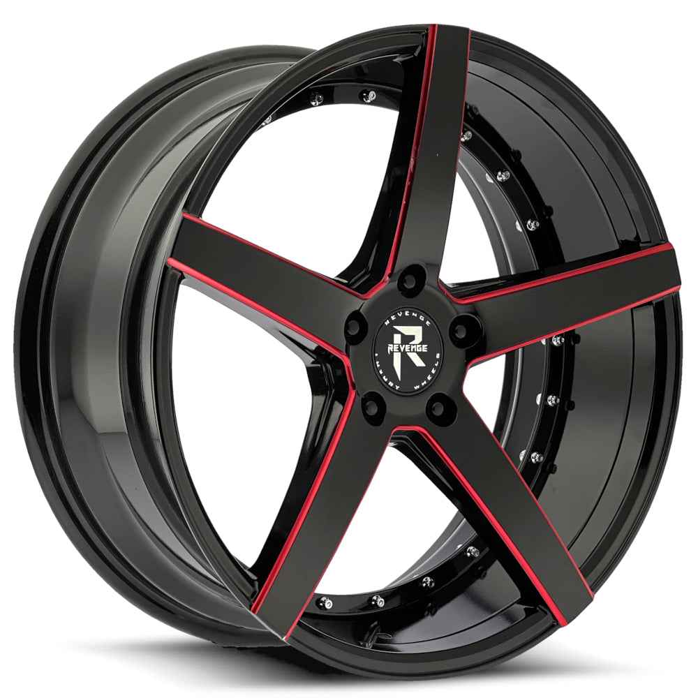 Revenge Luxury RL-103 Black Red Milled Wheel