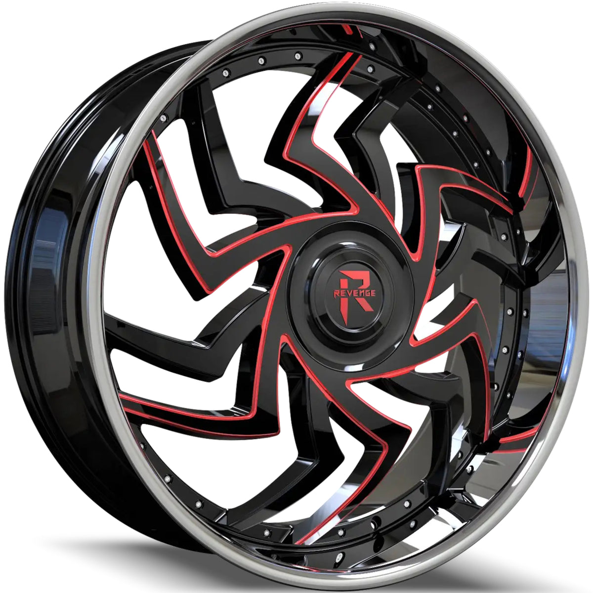 Revenge Luxury RL-107 Black Red Milled Wheel