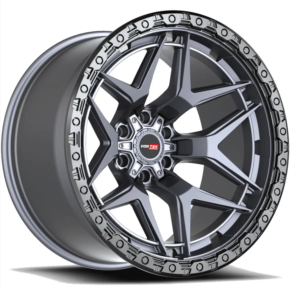 Vortek VRT-603 18x9 -12mm Matte Titanium Silver with Black Simulated Beadlock Lip